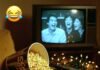 TV & Movie Humor That Proves Comedy Never Gets Old Spilled popcorn on stained couch with retro TV laugh track