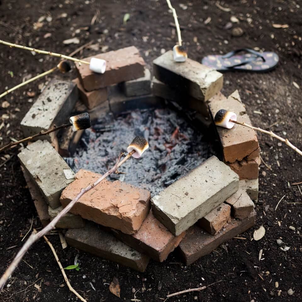 Wonky DIY fire pit with charred marshmallows