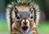 30 Hilarious Animal Moments That Broke the Internet Angry squirrel screaming at pigeon with raised acorn